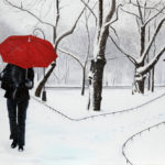 Femme, galerie venturini, JJV, neige, parapluie rouge, parc