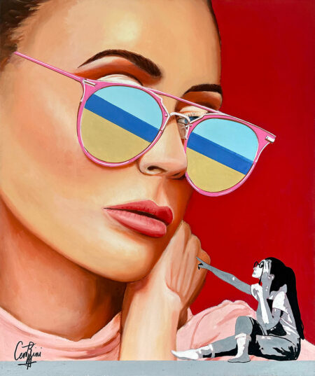 Tableau "Femme à Lunette /14" Pop Art - huile sur toile de lin, créé par Jean-Jacques Venturini, artiste peintre à Antibes, French Riviera